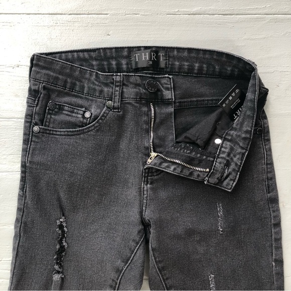 THRT Men’s Jeans Black Size 28 Skinny Distressed Patch Streetwear Faded - Picture 6 of 13